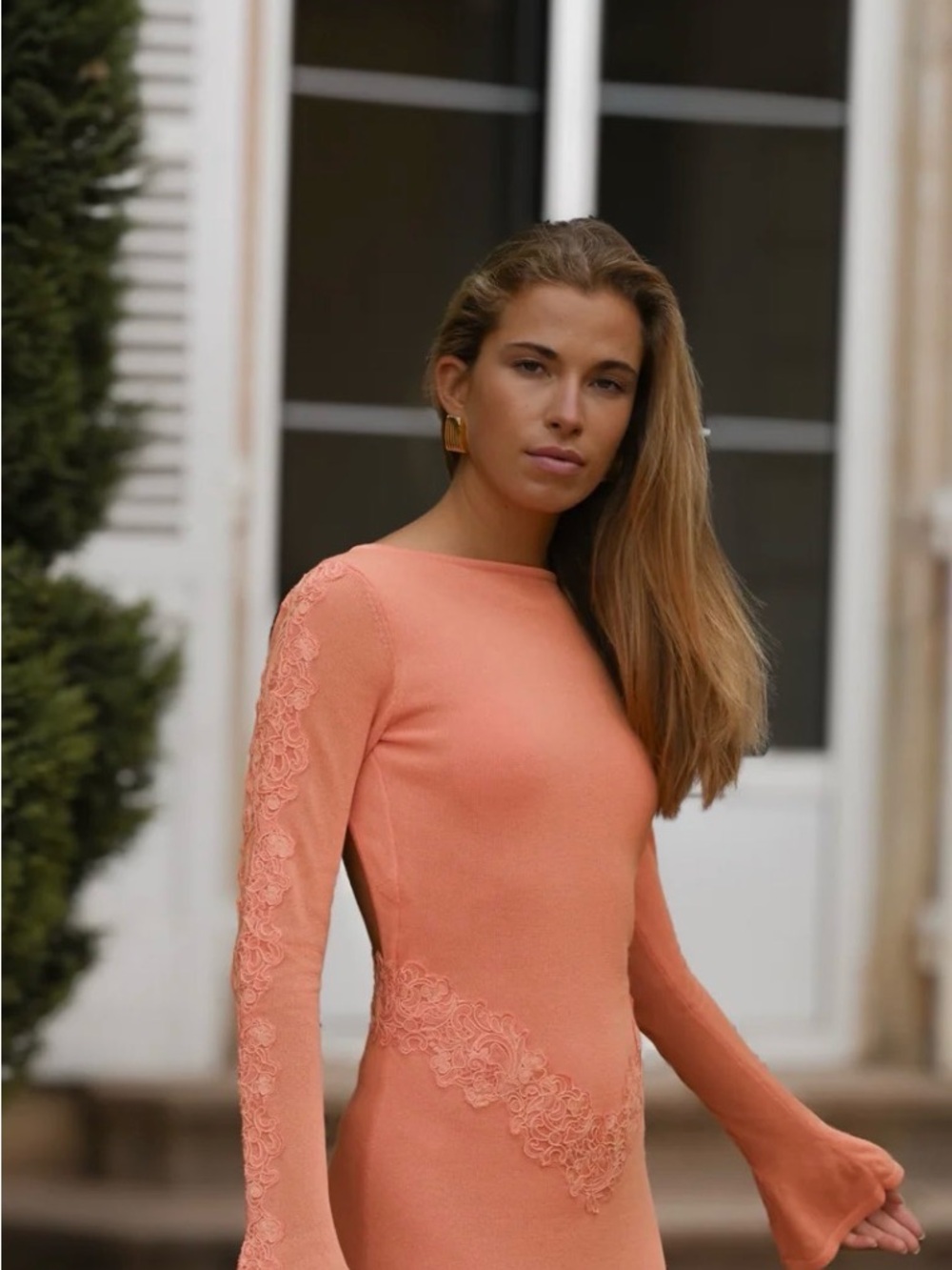 Delphine Dress Yellow the label-peach knit backless mini dress - Picture 3 of 5